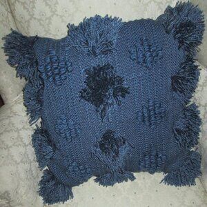 MAGASHONI midnight blue fringe decorative pillow